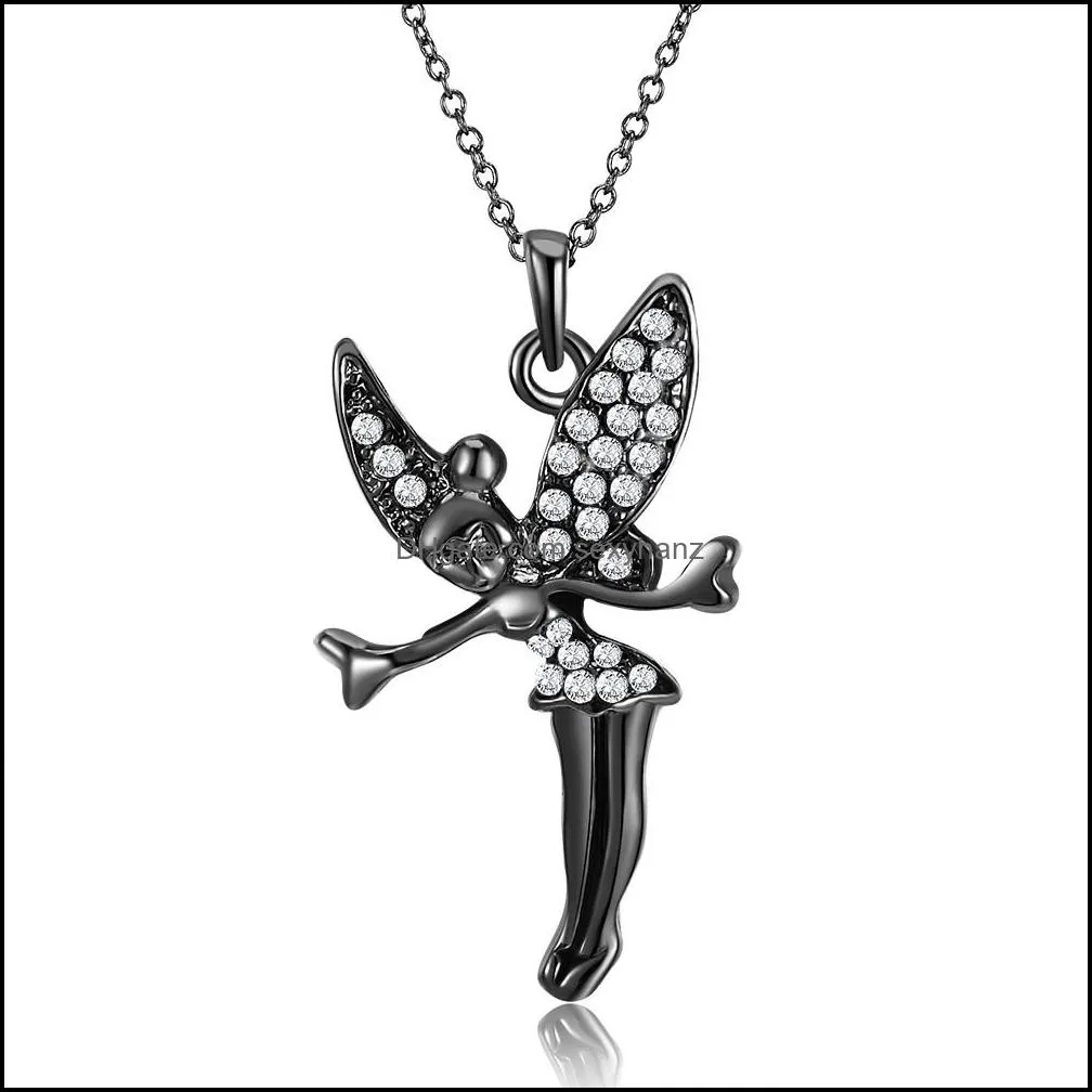 statement neclaces dancing angel girl long sweater chain pendant enamel maxi enamel dance fairy necklace inlaid crystal cute jewelry-y