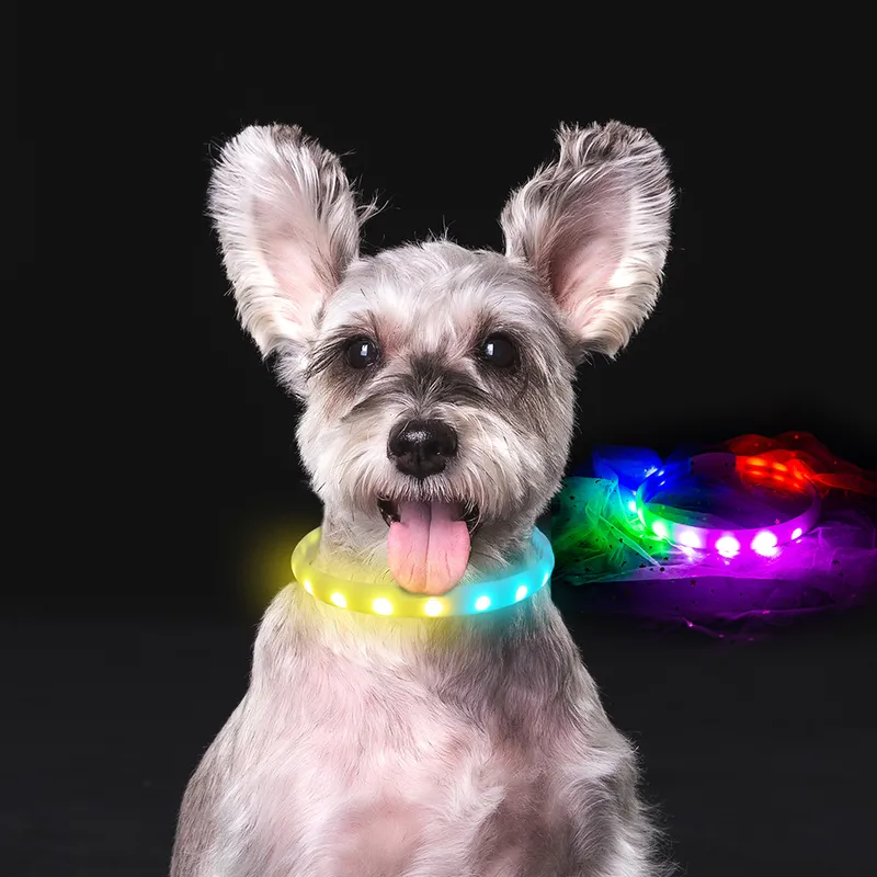 Lampe de course de chevaux LED collier de chien HiTech 14 modes collier flash pour chiens USB charge antiperte collier en silicone produits pour animaux de compagnie 201030