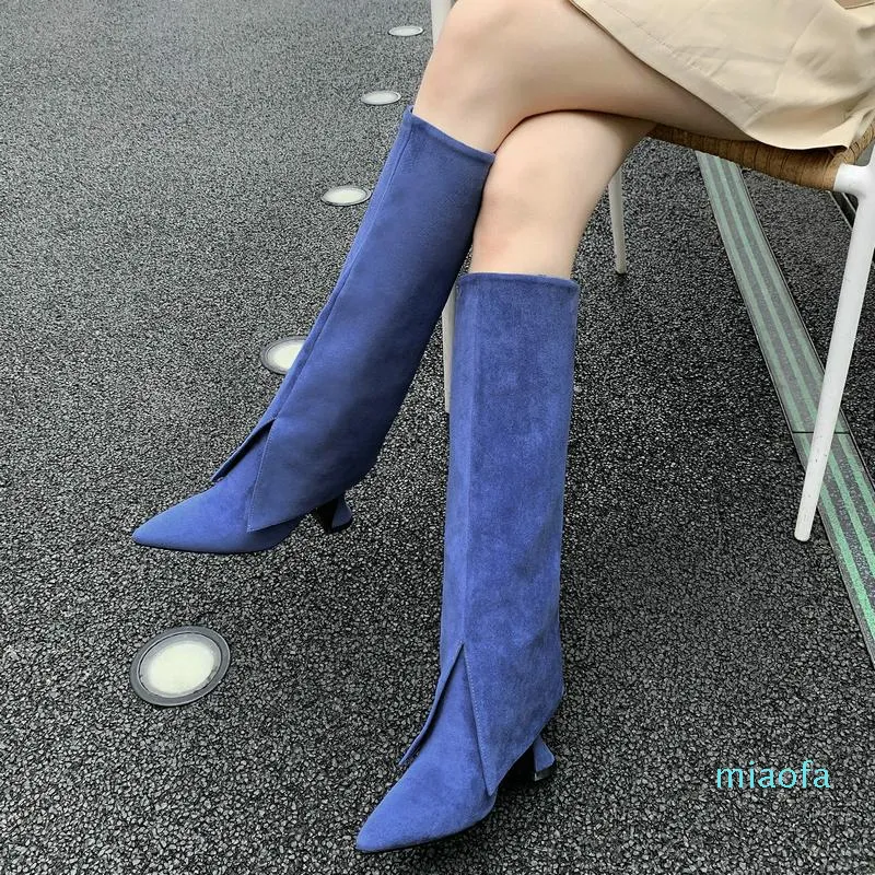 Boots 2021 Women Novelty Fashion Comfort High Heels Autumn Winter Mid Calf Sexy Pointed Toe Modern Woman's Shoes