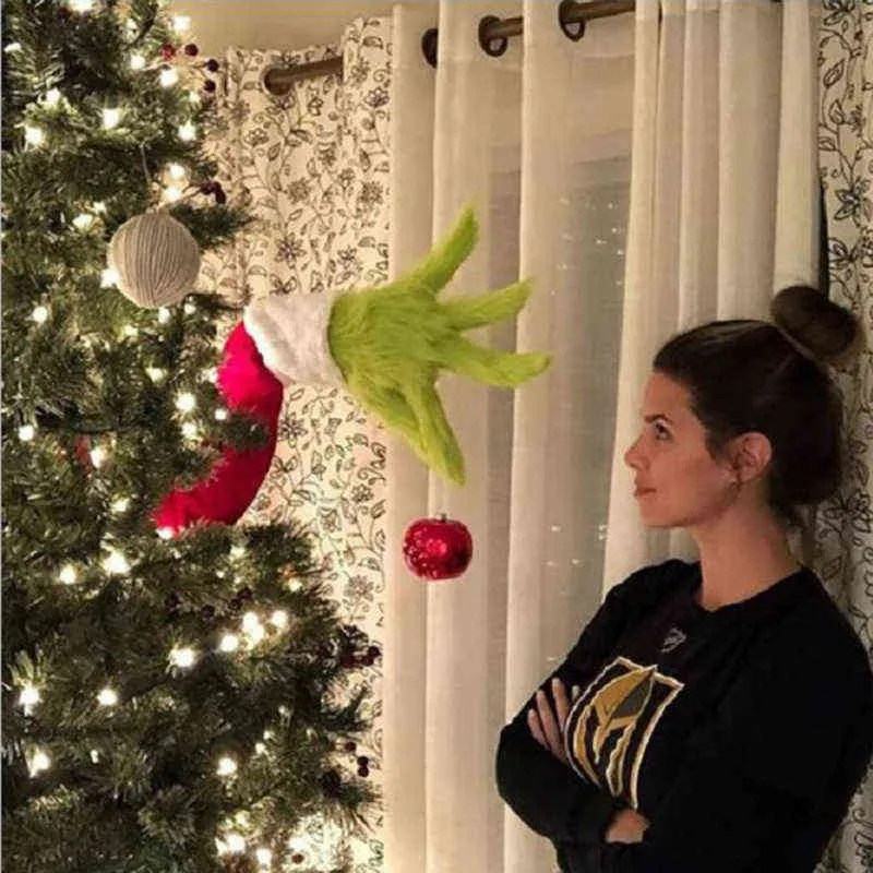 Décor Sapin De Noël Grinch | Bras En Peluche Avec Boule De Noël | Flexible Avec Fil | Humour Et Ambiance Festive