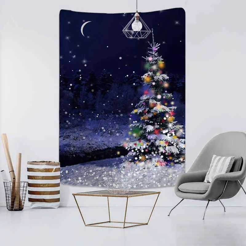 Christmas Wall Carpet Watercolor Tree Printing Bed Hanging Cloth Bedroom Background Decoration J220804