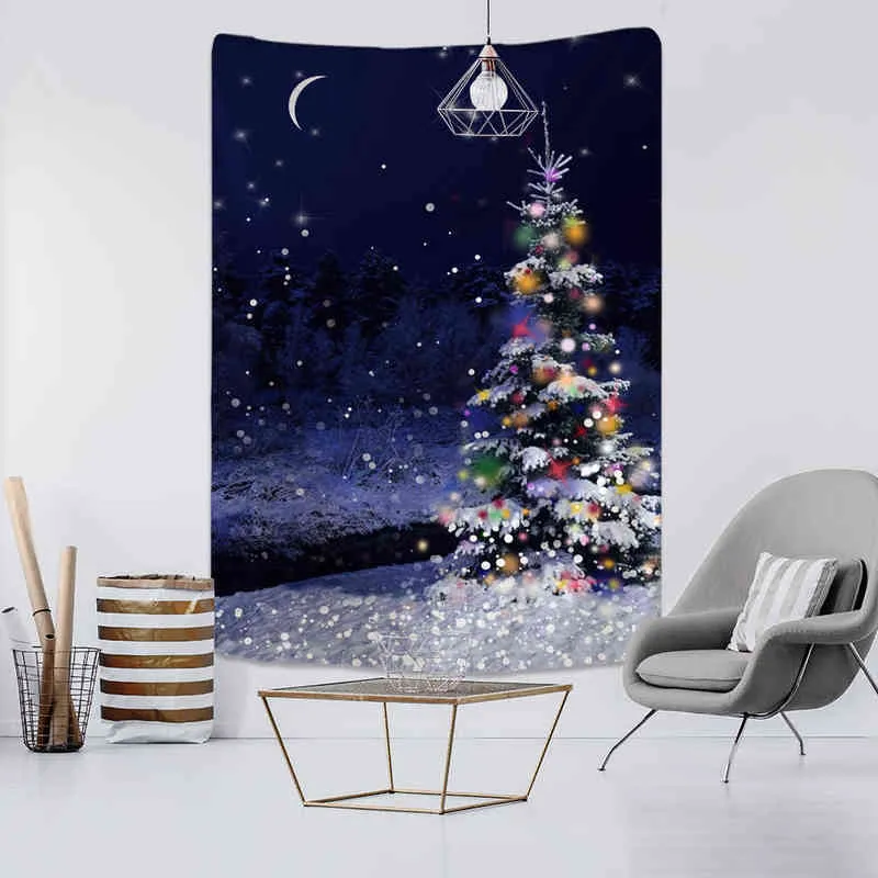 Watercolor Tree Print Christmas Wall Tapestry By J220804: Festive Bed Or Bedroom Backdrop Décor 