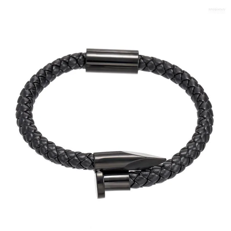 Bracelet en cuir macramé tendance métallique en acier inoxydable, extrémité du stylo, fermoir magnétique, pour Couple unisexe, bijoux Inte22