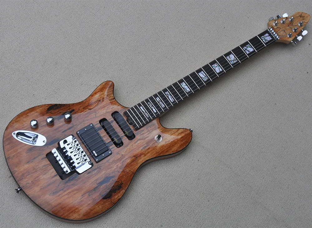 Linkshand natuurlijke houtkleur elektrische gitaar met spalted esdoornfineer, rozenhout, kan worden aangepast