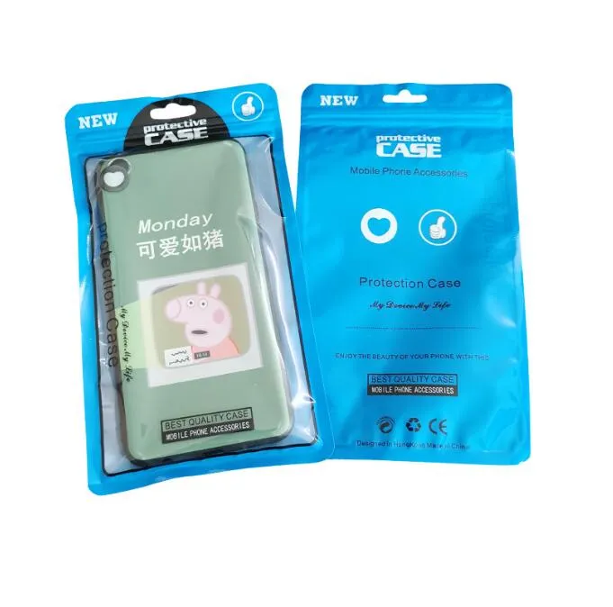 Universal Plastic Zipper Black White Retail Packaging Bag Mobiele telefoontas voor 4,7 tot 5,5 inch dekselschaalbakken