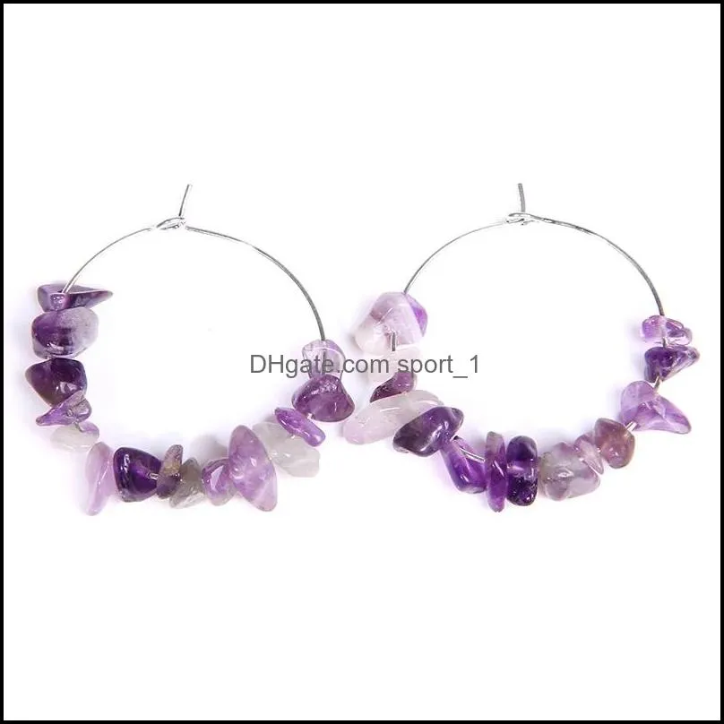 round drop hoop earrings natural gem stone gravel chip earrings geometry amethyst crystal dangle earring hanging gifts