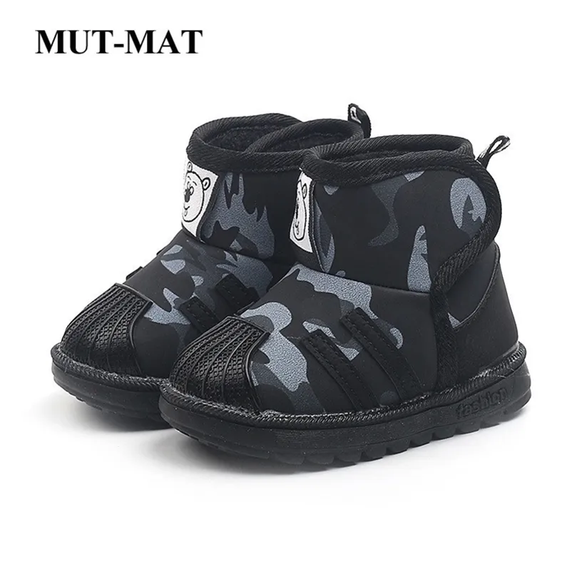 Kinderschuhe Schneestiefel Winter Jungen Warme Plüsch Rutschfeste wasserdichte Mädchen Tarnung Weiche Sohle Stiefel LJ201201