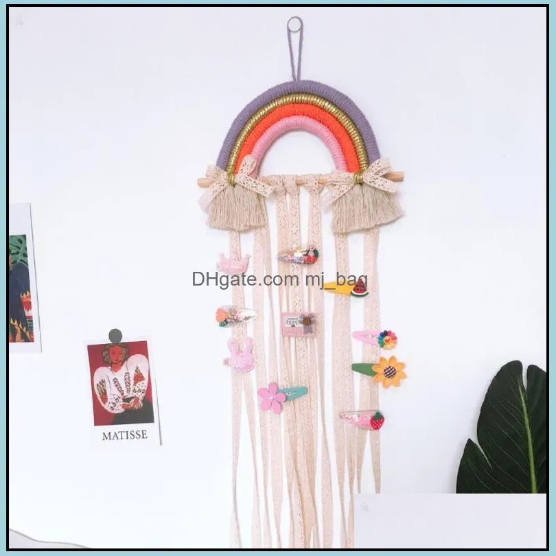 children hairpins hair accessories storage belt hanging decorative woven rainbow ins nordic style wall hang finishing belts rack