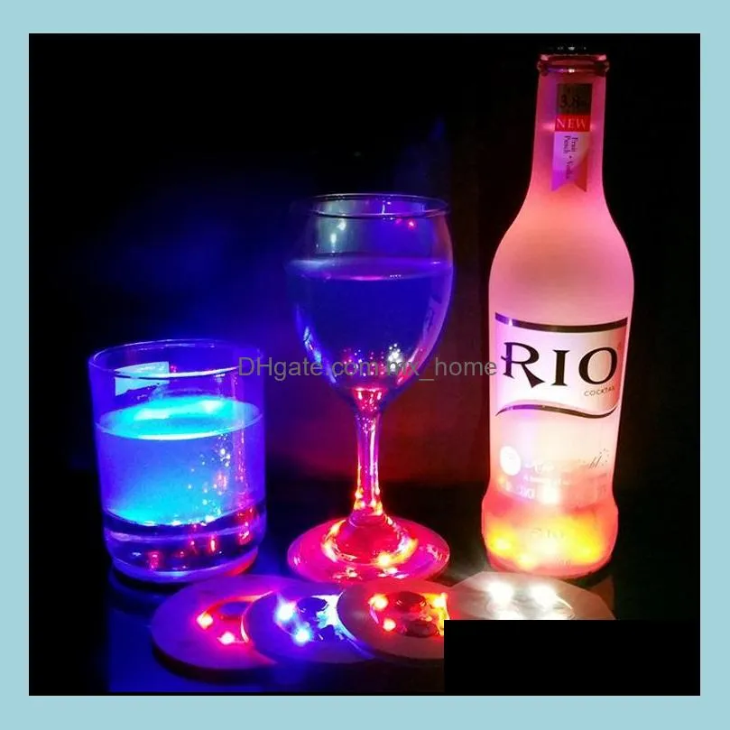 colorful round coasters replaceable battery led light up bottle stickers fashion party cup bottom sticker popular sn1011