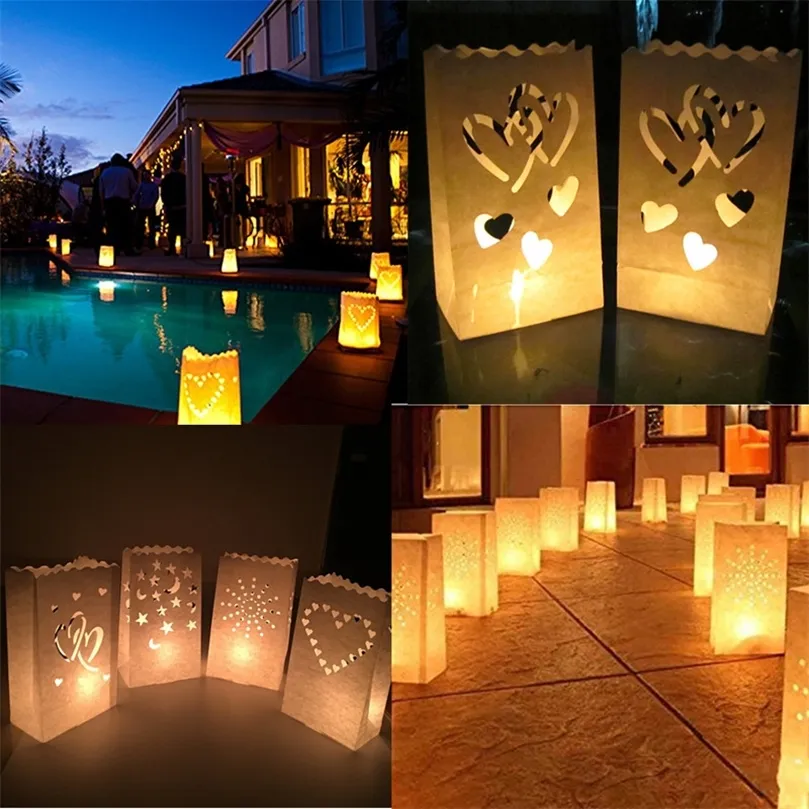 10PCSPACK Hollow Out White Romantic Wedding Tea Light Holder Paper Candle Lantern Candle Bags Wedding Party Decoration Supplies 220527