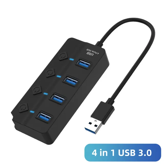 USB 3.0 Hub USB Hub 3.0 4 7 Port Multipel Expander Multi USB -splitter med Switch Power Adapter för PC -dator