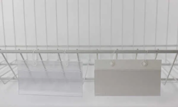 Schilderkasten-Preisschildabdeckung PVC-Kunststoff-Preisschild-Etiketten-Display-Halter durch Aufhängen der Schnalle am Mesh-Rack-Korbregal