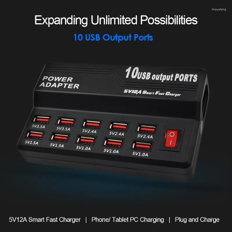 Concentrateurs Concentrateur USB 10 ports haute vitesse Prise d'alimentation CA à CC Périphériques multifonctionnels alimentés par USB Station de charge Chargeur de voyageUSB