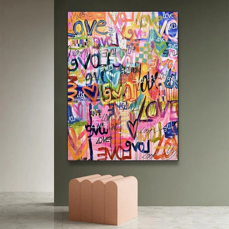 Schilderijen vele kleurrijke liefde harten grafffiti kunst canvas posters en print roze muurfoto's woonkamer huis cuadros decor