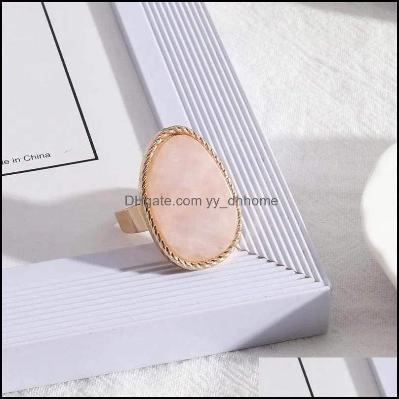 Cluster Rings Fashion Gold Plated Pink Rose Quartz Crystal Open Geometric Natural Stone Ring for Women Jewelry Gift Drop Deli Yydhome Dhlk8