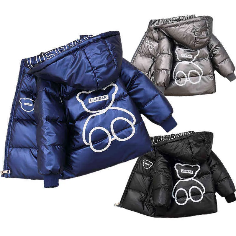 2022 nouvelle veste d'hiver épais garçons dessin animé ours imperméable et résistant aux taches à capuche garder au chaud veste pour enfants vêtements d'extérieur J220718