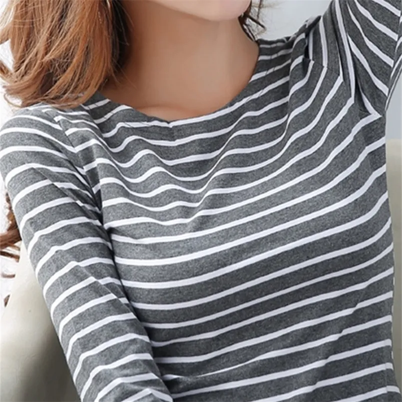 Fast Ship Basic Striped T-shirt Women Big Size S-5XL Multi Colors Casual Cotton Stretchy Long Sleeve Tops Tees Spring Autumn 220525