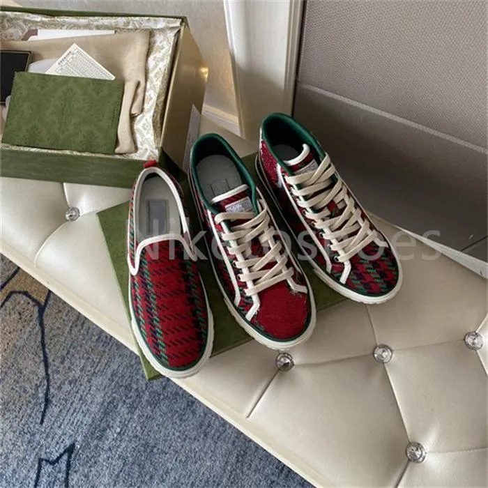 Italy Luxury Designers Sneakers Houndstooth Women Shoes Beige Jacquard Denim Low-top/High-top/Slip-On Tennis 1977 Sneaker