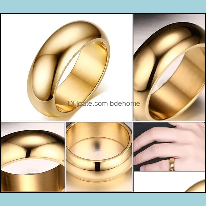 7mm titanium steel round finger rings for men women shinning gold sliver black rose gold blue simple wedding ring