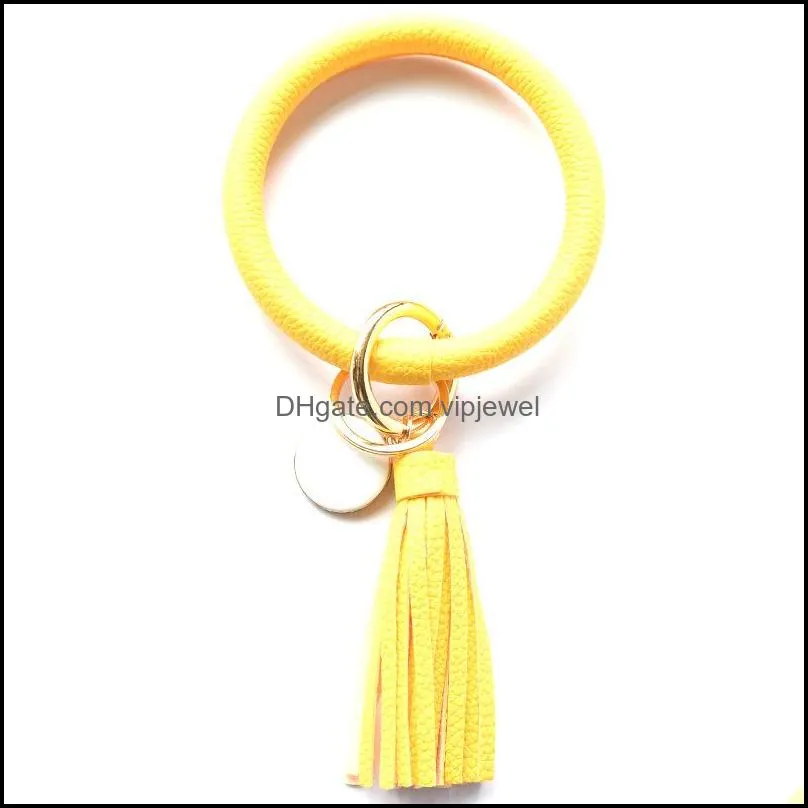 key ring bracelets wristlet keychain bangle keyrings large circle leather tassel bracelet holder for women car keychains q17fz