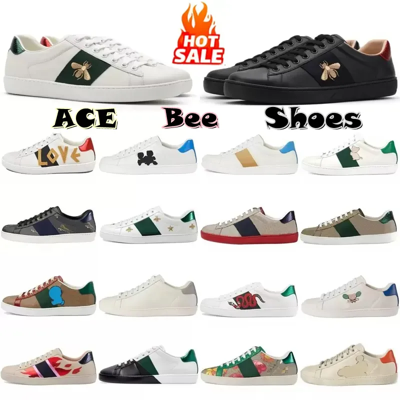 Designer Casual Chaussures Italie Ace Baskets Abeille Serpent En Cuir Brodé Hommes Noirs Chaussures De Tigre Verrouillage Blanc Chaussure Marche Sport Formateurs