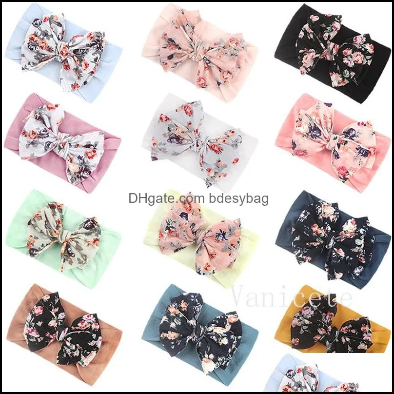 12 color children`s printed bow headbands party favor soft nylon hair band baby hair accessories t9i001986