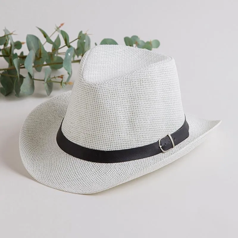 Herr mitten av brim halm hattar sommar jazz hatt herrar fedora cap klassisk strand panama hatt