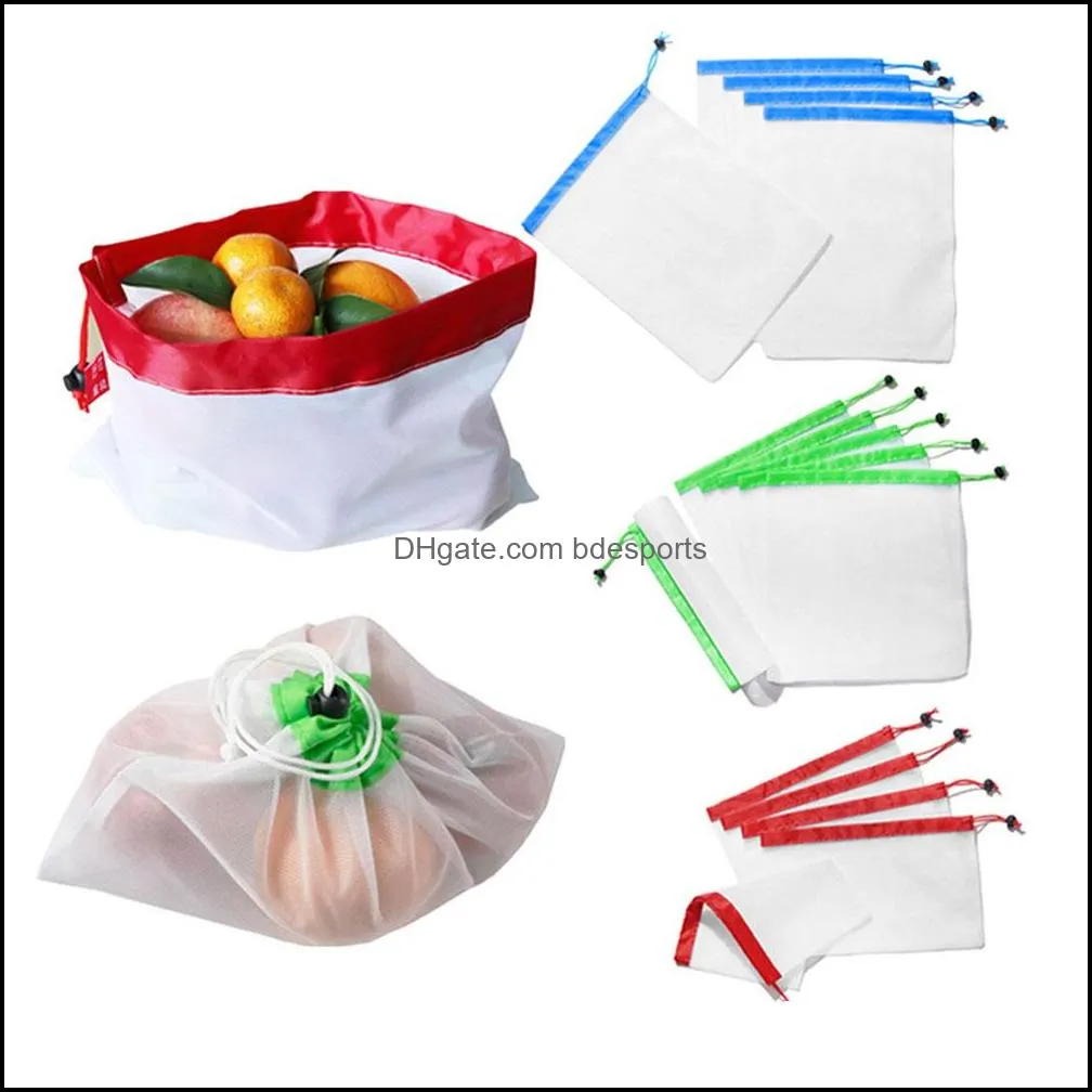 15pcs/lot Reusable Mesh Produce Bag Washable Eco Friendly Storage Bags for Grocery Shopping Fruit Vegetable Toys Sundries Hangbag Organic