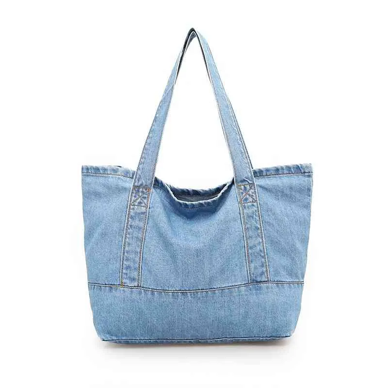 wholale oversized shoulder shopping bag open beach bag cotton cloth jean denim tote bag