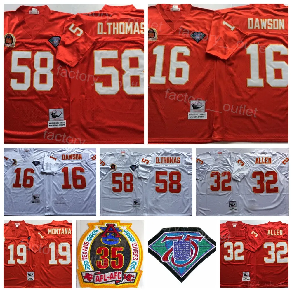 Countback Mitchell i Ness Football Vintage 58 Derrick Thomas Jersey 1994 75th 35th Anniversary 19 Joe Montana 32 Marcus Allen 16 Len Dawson zszyty czerwony biały NCAA