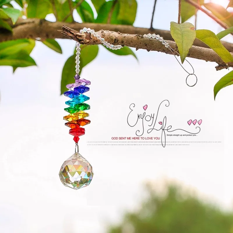 HD Chakra Crystal Sollcatcher Candelier Crystal Ball Prismas Pends Rainbow Maker Window Adorno Hendición Carretera Decoración de bodas 220712