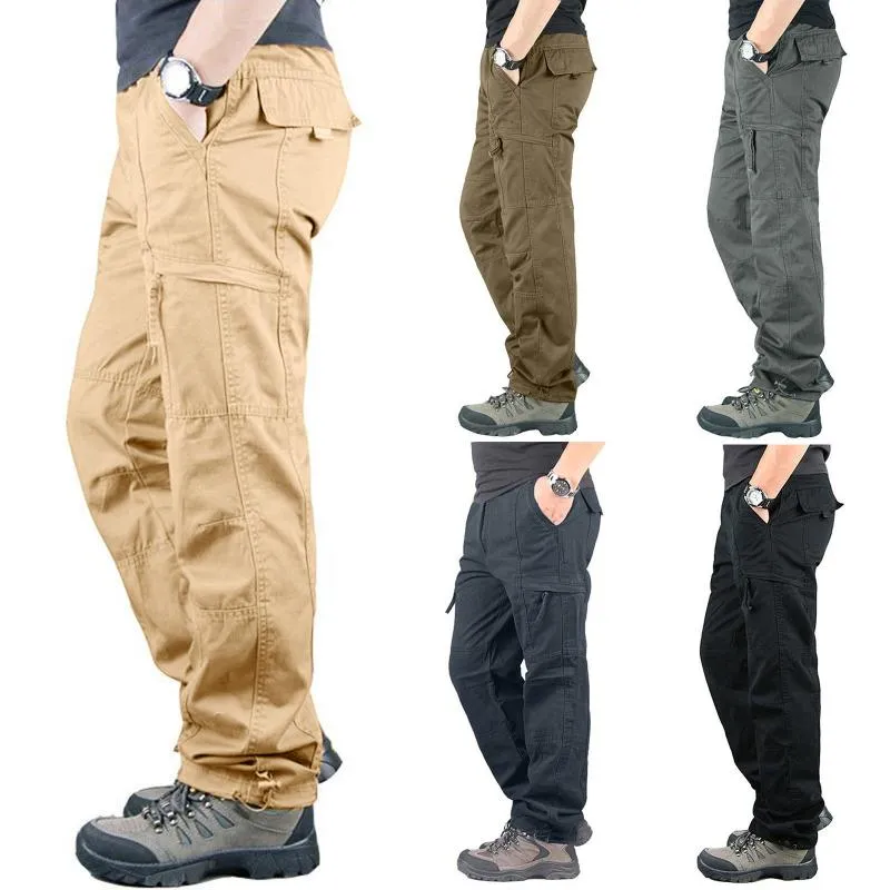 Pantalons pour hommes Utilitaire Hommes Hommes Mode Casual Multi Poche Fermeture Éclair Boucle Mâle Cargo Outillage Extérieur Pantalon Hommes