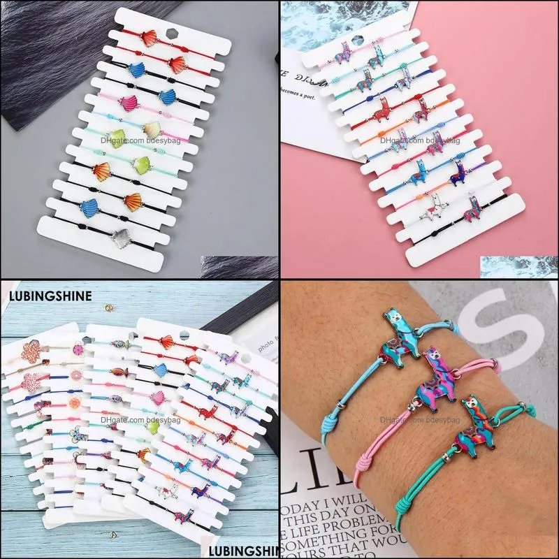 colorful cartoon shell animal flowers charm bracelet 12pcs/set vintage fashion elastic rope bracelets for women girl jewelry