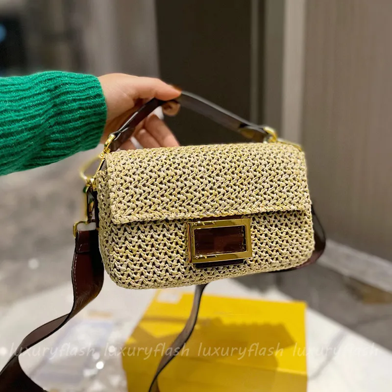 Été tissé femmes concepteur bandoulière sac à bandoulière tissé à la main paille haute qualité dame luxe fourre-tout 2022 sacs à main Beige Baguette