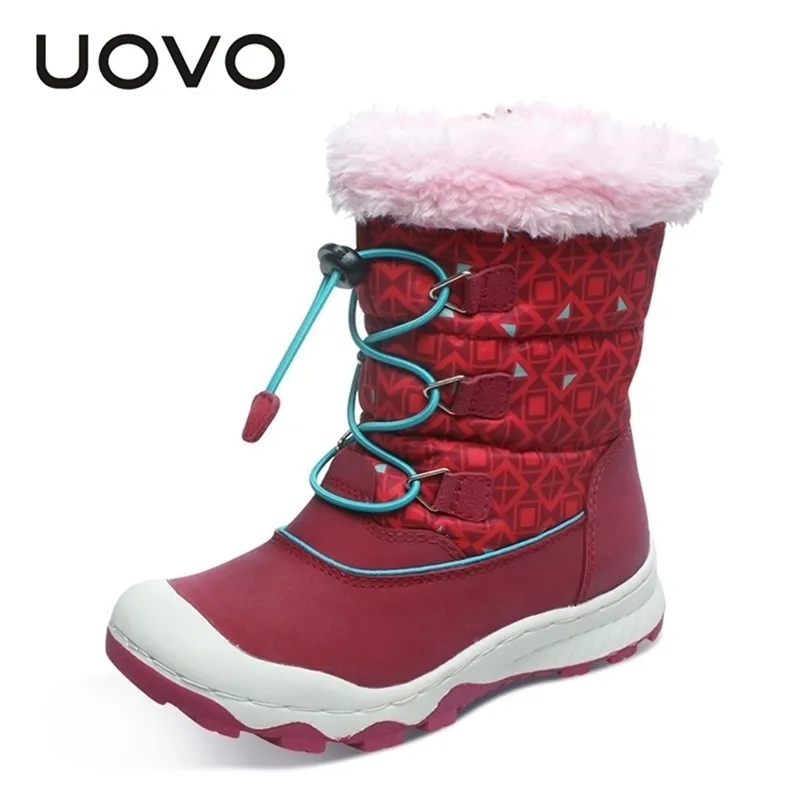 Uovo enfants bottes de neige hiver filles chaussures chaudes bottes en caoutchouc pour enfants mi-claf chaussures taille # 29-38 LJ201202