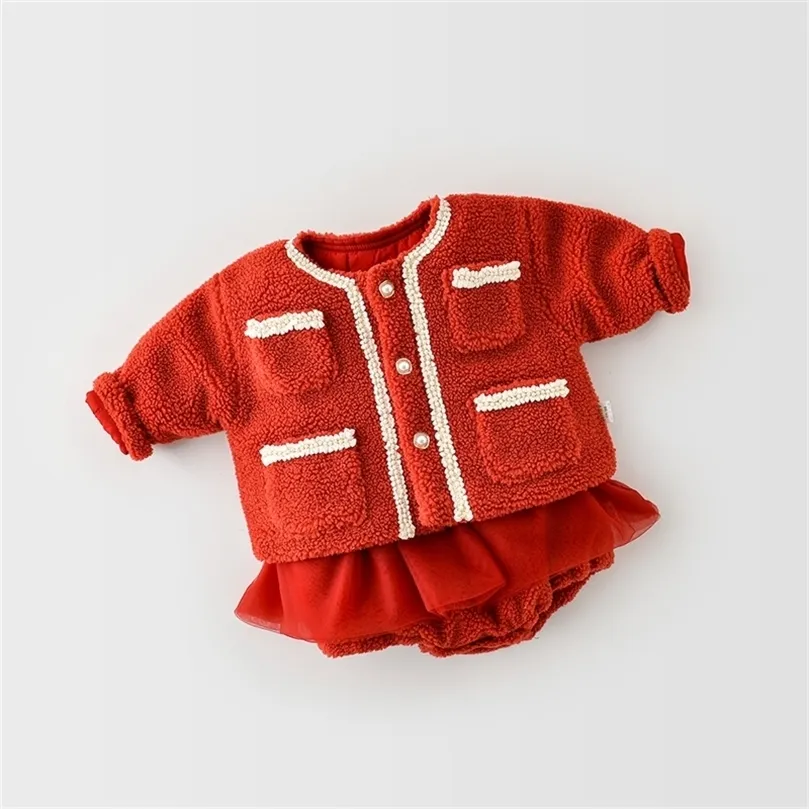 Milancel Baby Clothing Set Princess Baby Girls Clothes Winter Spädbarn Bodysuit och Red Coat 2 PCS Baby Suit LJ201223