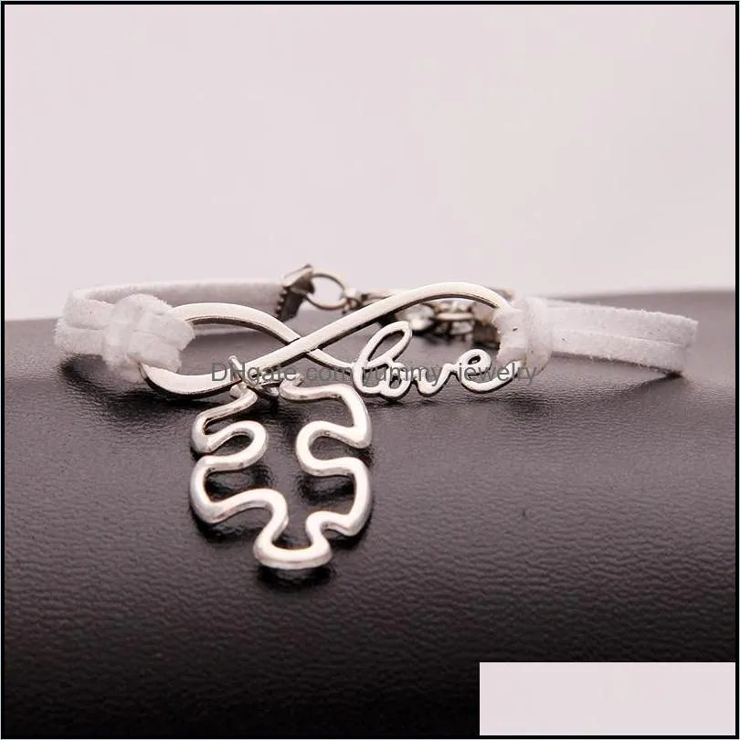 Autism Awareness Puzzle Piece Charm Bracelets infinity Love Wish velvet String Rope Wrap Bangle For women Men Fashion Friendship