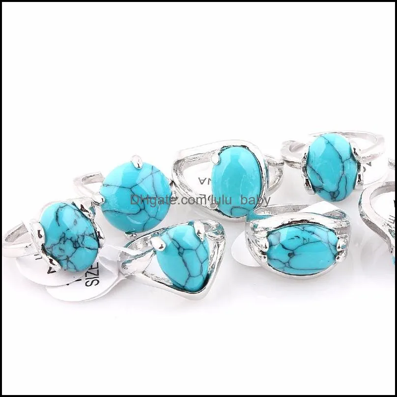 retro natural blue stone rings men women alloy ring male jewelry wedding gifts wholesale 25pcs