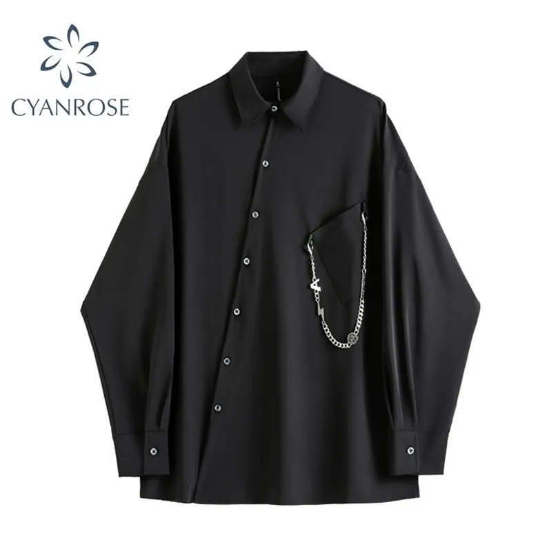 Женщины черная готическая рубашка осень с длинным рукавом свободная мода повседневная уличная одежда винтаж Harajuku Black Goth Blouse Tops 210308