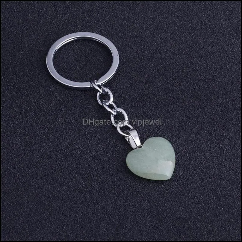 natural crystal stone heart shape pendant key rings healing keychains for women men jewelry bag decor