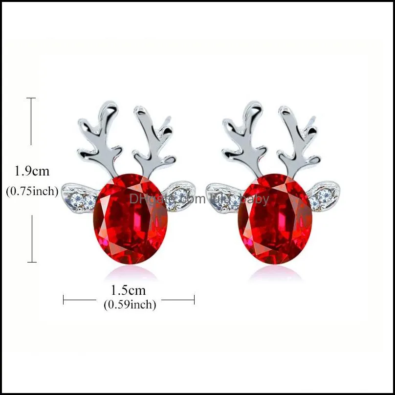 Christmas Reindeer Stud Earring Cute Three Dimensional Crystal Earrings Kids Christmas Gifts Red Blue Pink White Colors Wholesale