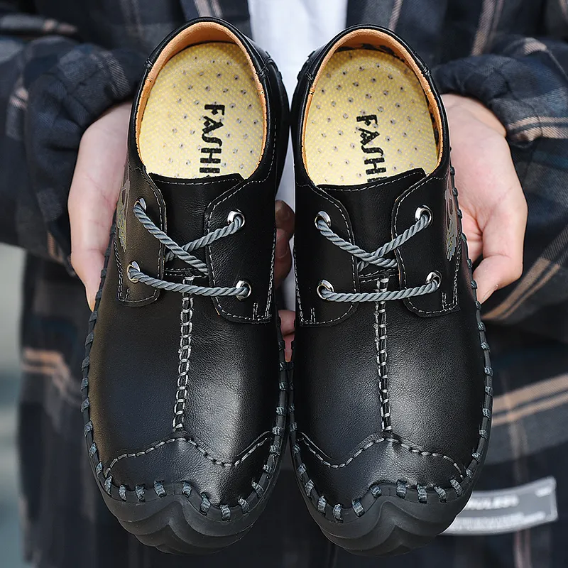 Zapatos informales de alta calidad, zapatos de cuero para hombre, mocasines transpirables hechos a mano para hombre, zapatillas de deporte para hombre, zapatillas planas de gran tamaño ligeras