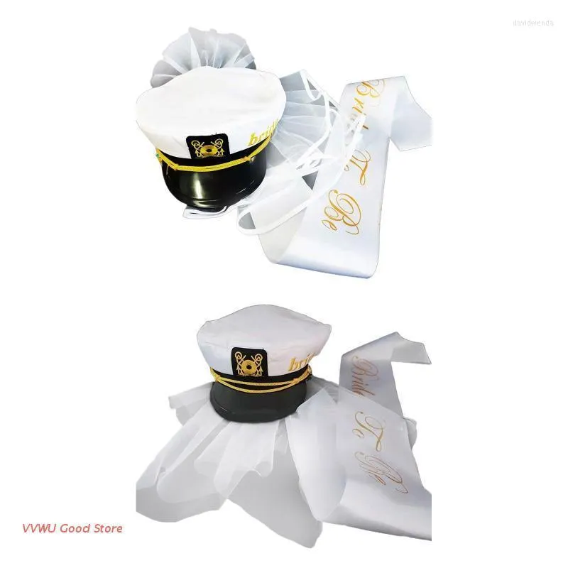 Berets Creative Captain Hat With Veil & Shoulder Strap Bride Wedding Po Costume PropBerets Davi22