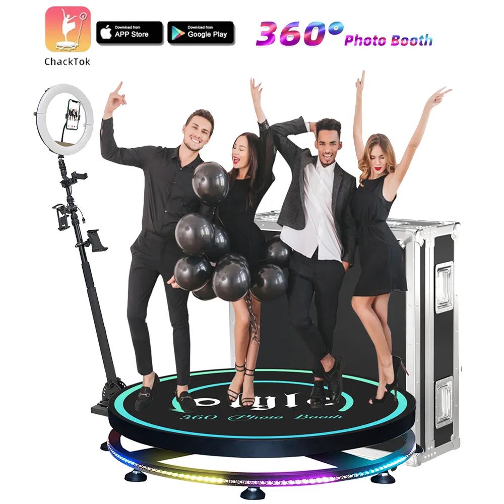 360 Video Booth Machine with Free Logo Ring Light Selfie Stand Accessories for 5 Person Standing Remote Control Auto Rotation Photo Booth 360