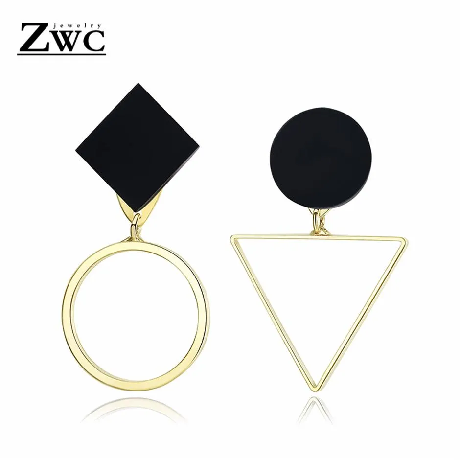 2021年ZWCファッション幾何ヴァールドシルバー女性のための結婚式チャームトライアングラウンドアクリルイヤリングジュエリーgif267z