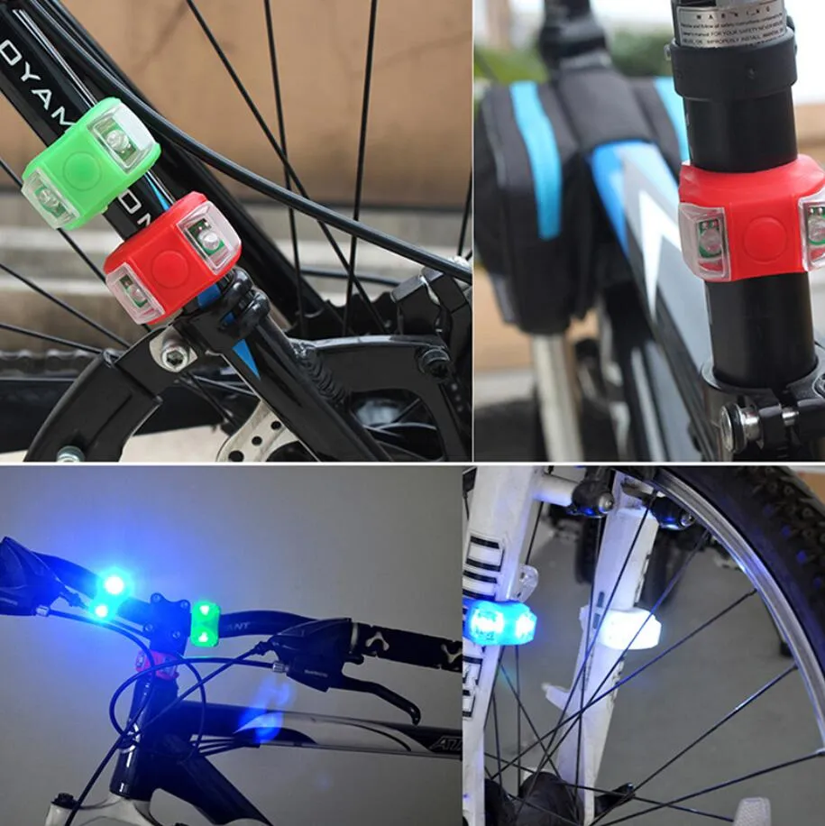 Mini Led Vélo Lumière Silicone Étanche Vélo Strobe Queue Arrière Lampe Nuit Avertissement Vélo Avant Lampe Feu Arrière 8 Couleurs