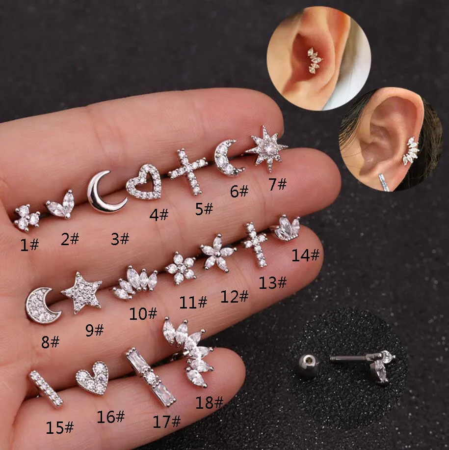 Mode 316 Acier Inoxydable Mini Zircon Croix Cartilage Piercing Boucle D'oreille Pour Les Femmes Piercing Boucles D'oreilles Bijoux