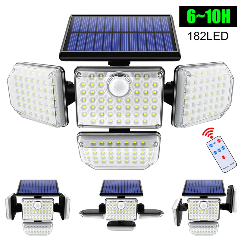 Solar Lights Outdoor 182/112 LED Wall Lamp with Adjustable Heads Security LED Flood Light IP65 Waterproof 3 Working Modes