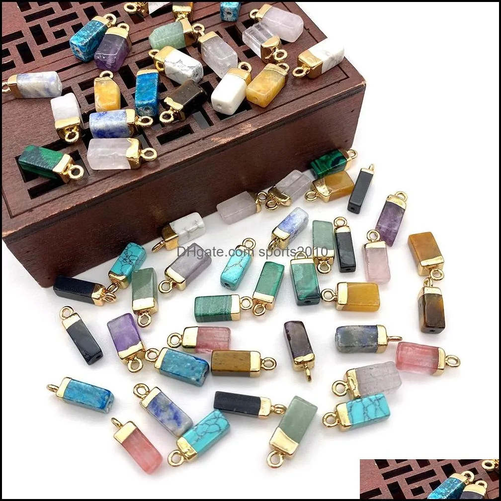 6x15mm natural crystal stone charms rectangle turquoise rose quartz pendants gold edge trendy for necklace earrings jewelry making sports2010