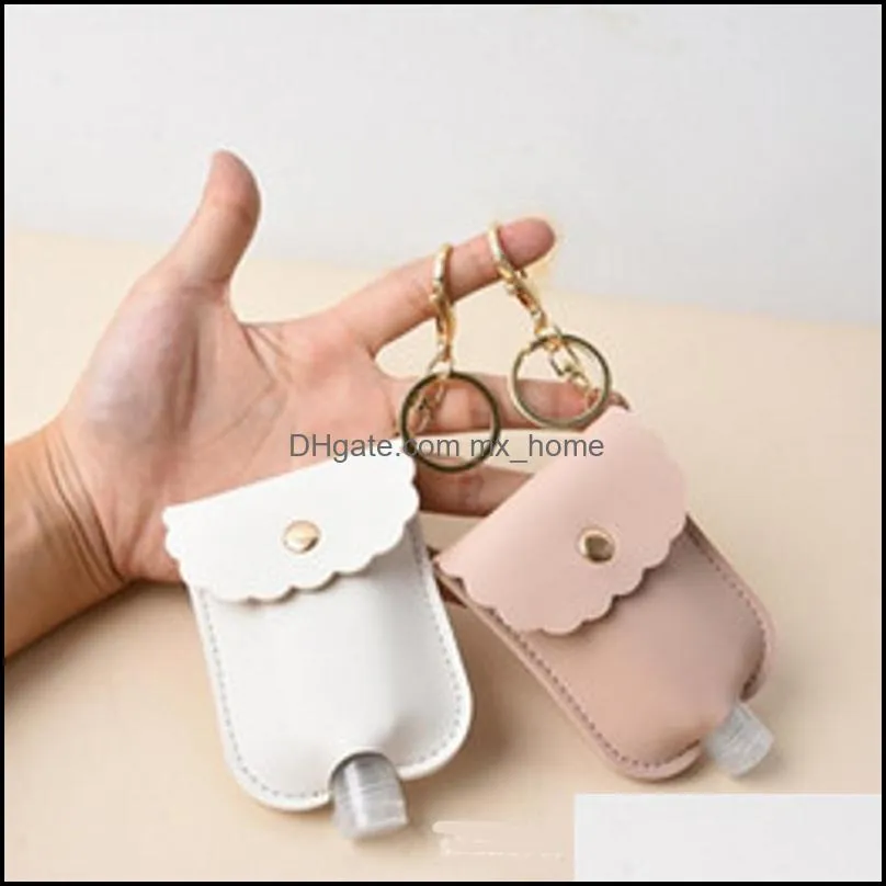 30ML Leather Hand Sanitizer Holder Keychain PU Leopard Snake Lace Key Ring Solid Color Lady Key Buckle Pendants With Bottle 5 5jf G2